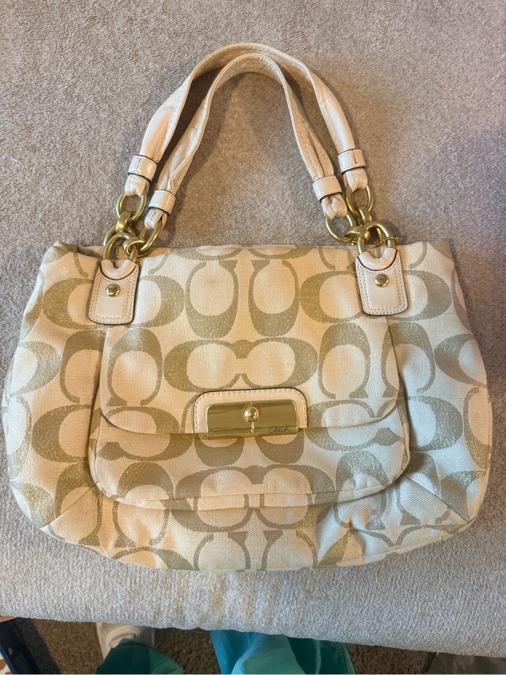 Coach Beige and Chalk Signature Canvas Tote Shoulder Bag Y2K